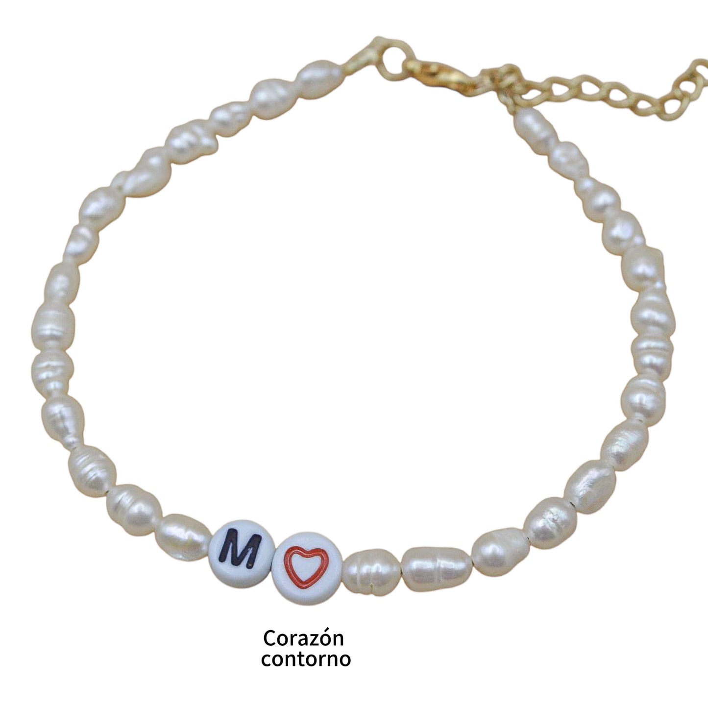 Pulsera personalizada perlas de río naturales y letras acrílicas