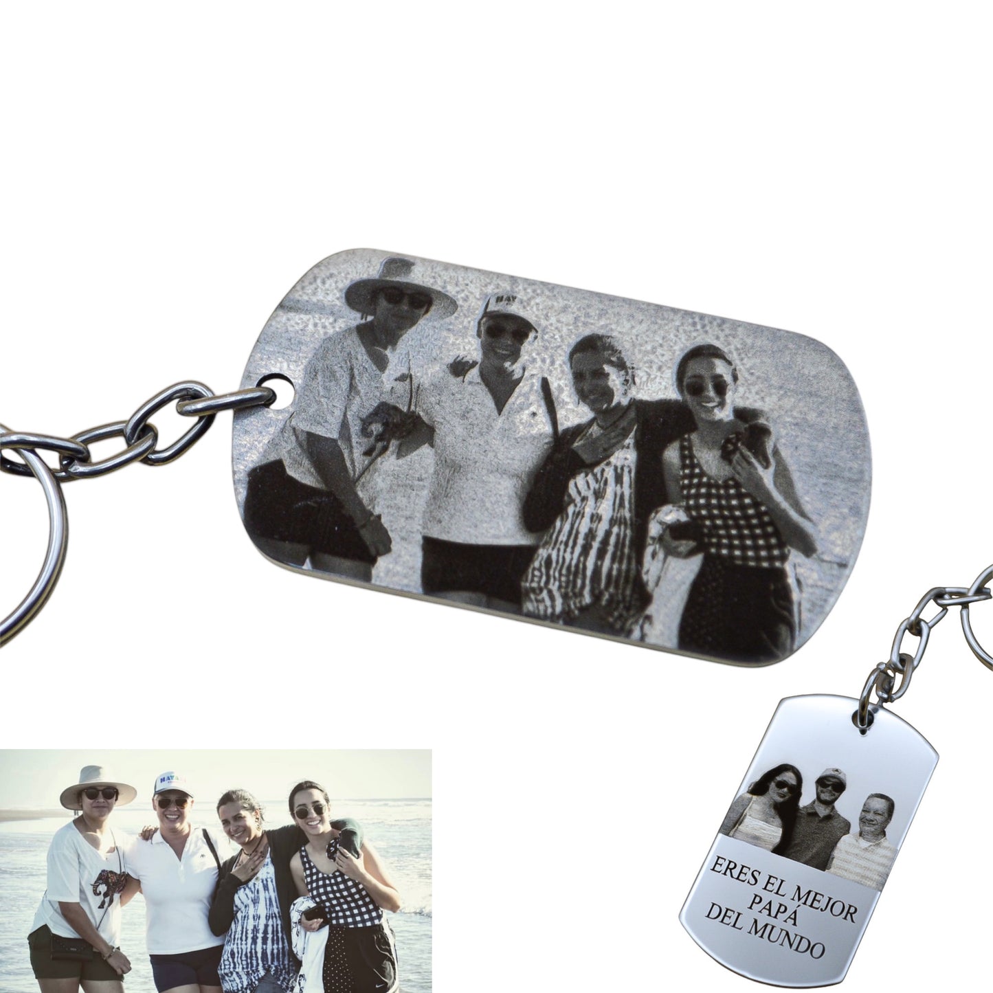 Llavero o collar personalizado placa militar con fotograbado y/o texto acero inoxidable