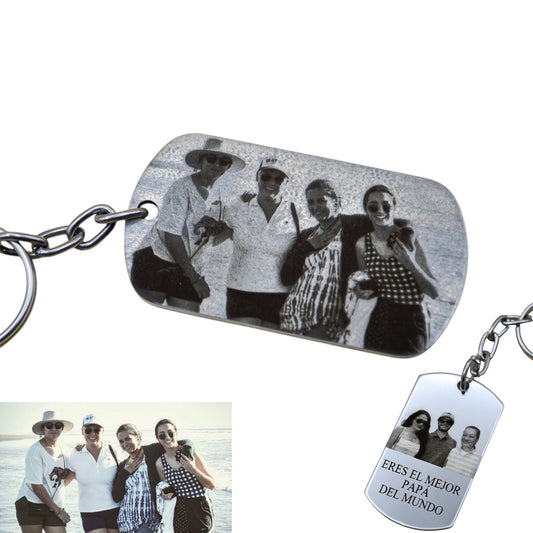 Llavero o collar personalizado placa militar con fotograbado y/o texto acero inoxidable