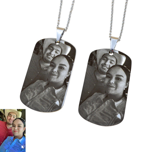 Llavero o collar personalizado placa militar con fotograbado y/o texto acero inoxidable