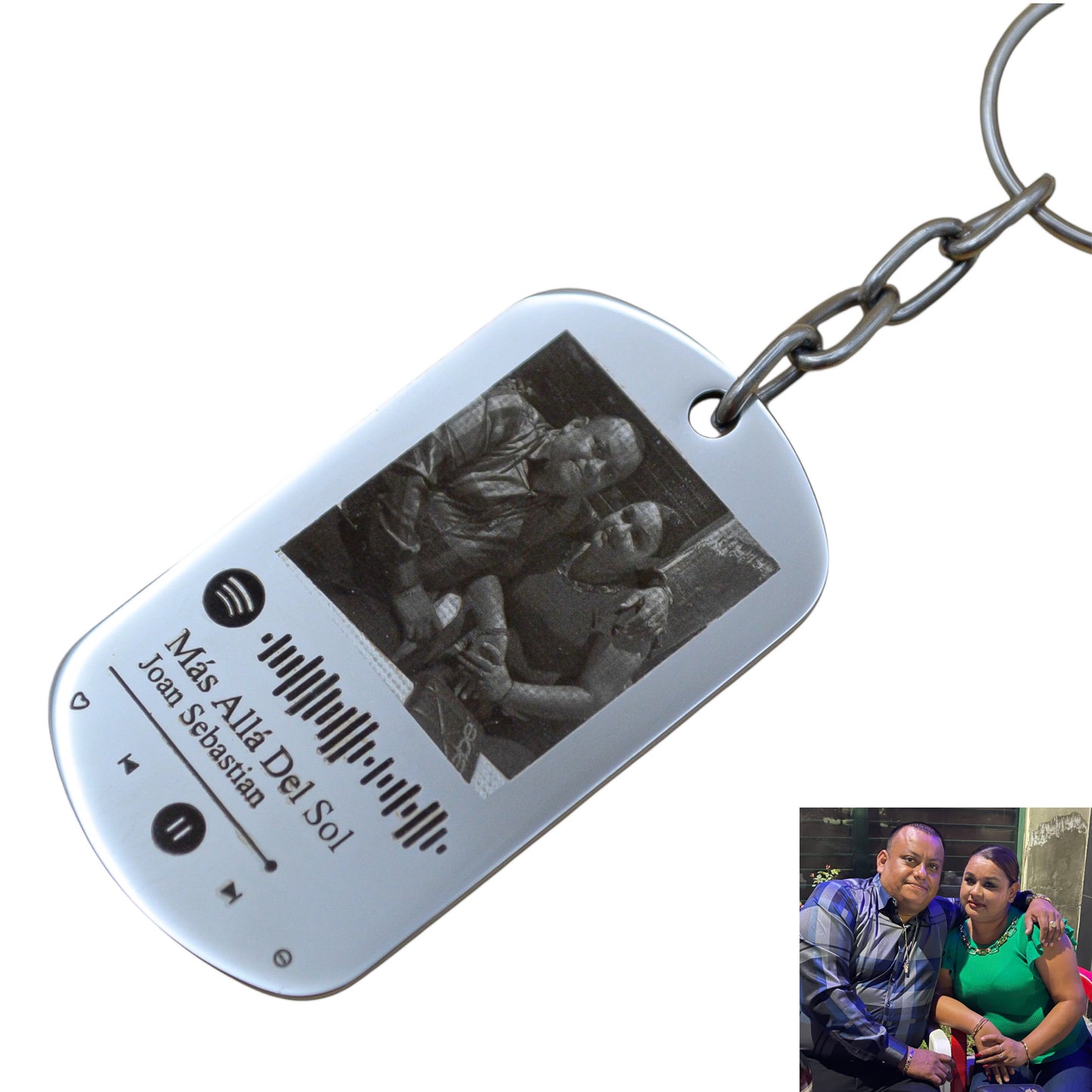 Llavero personalizado con fotograbado y código Spotify