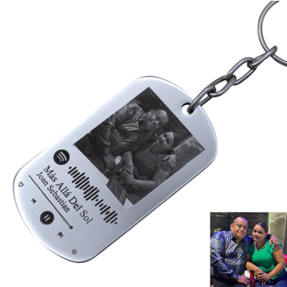 Dúo de llaveros personalizados con foto y tu canción favorita - Acero inoxidable