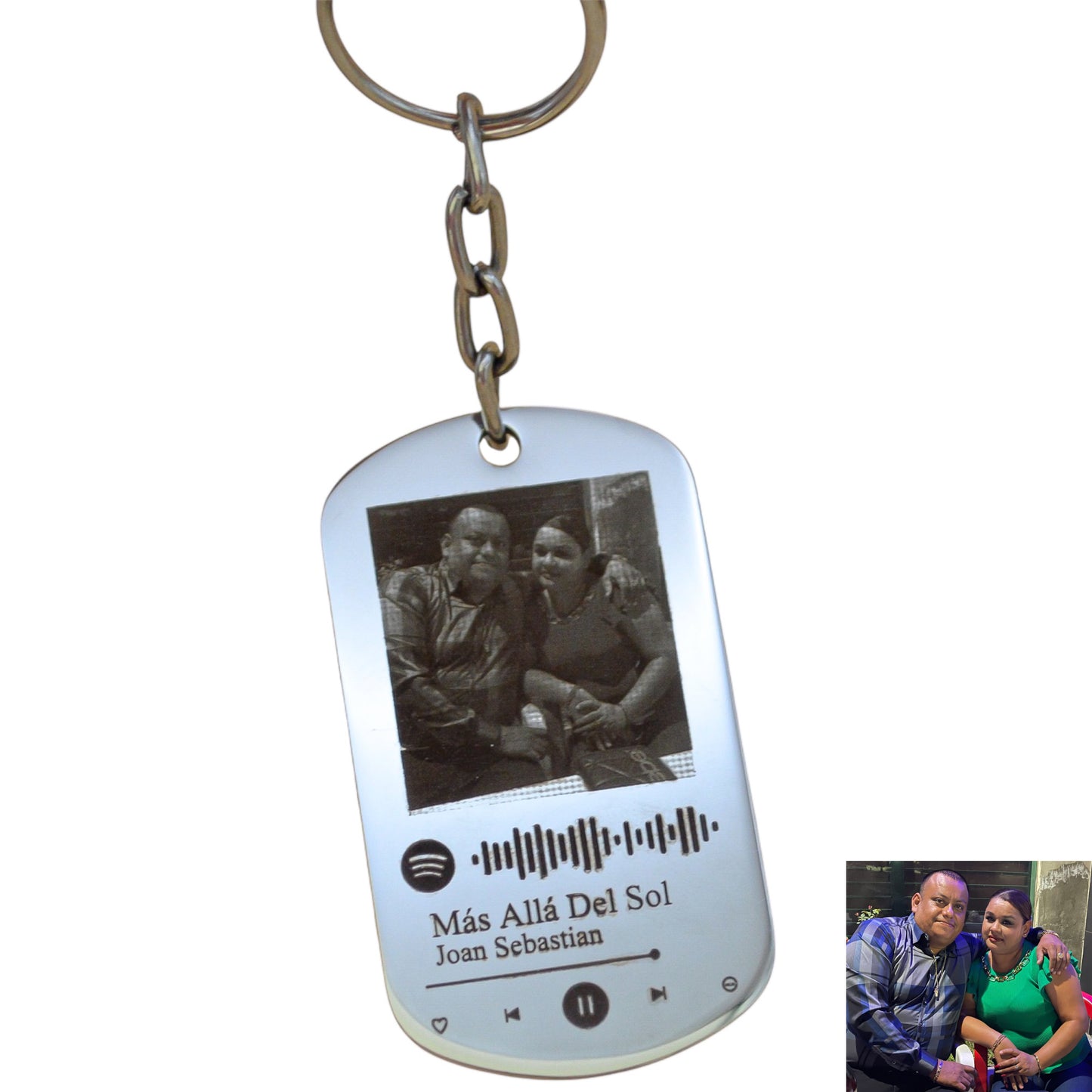 Llavero personalizado con fotograbado y código Spotify