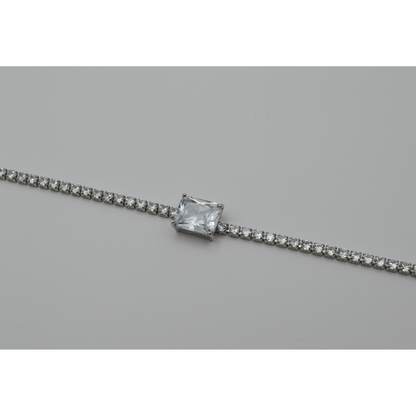 Juego zirconias con zirconia rectangular blanca (collar, pulsera y aretes)