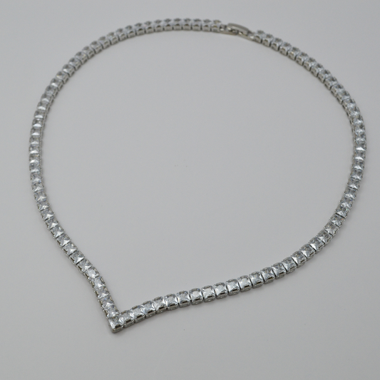 Juego zirconias cuadradas V (collar, pulsera y aretes)
