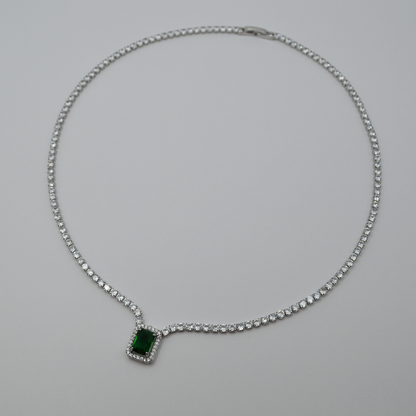 Juego zirconias con zirconia rectangular esmeralda contorno (collar y pulsera)