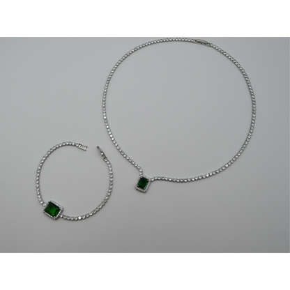 Juego zirconias con zirconia rectangular esmeralda contorno (collar y pulsera)