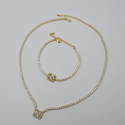 Juego zirconias con zirconia rectangular shiny contorno (collar y pulsera)