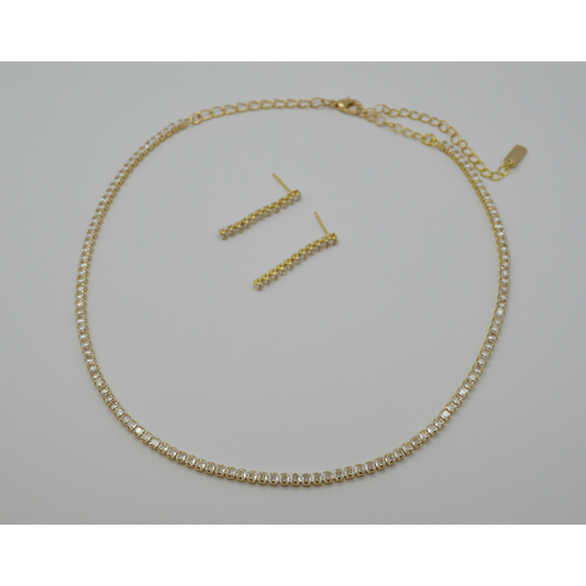 Juego zirconias gold (collar y aretes)