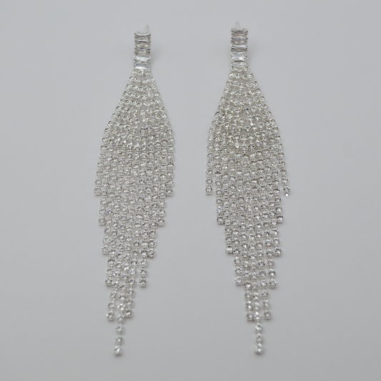 Aretes cascada triangular zirconias silver