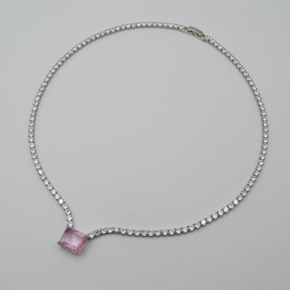 Juego zirconias con zirconia rectangular rosa (collar, pulsera y aretes)