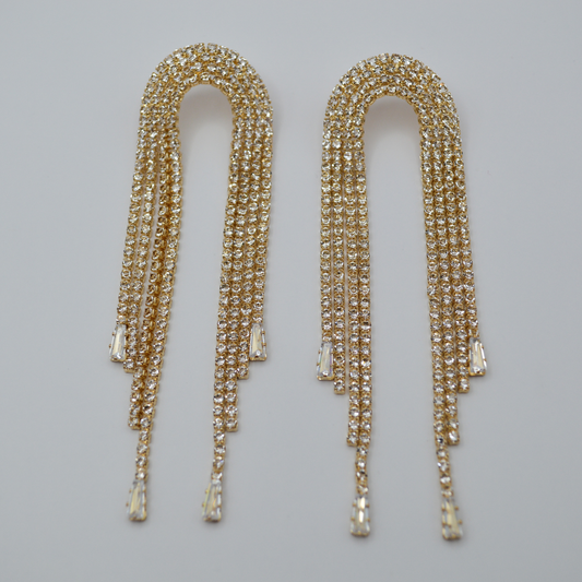 Aretes cascada gotas zirconias gold
