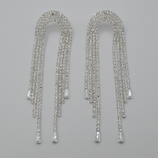 Aretes cascada gotas zirconias silver