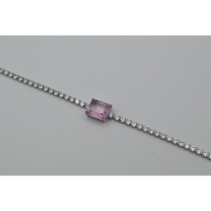 Juego zirconias con zirconia rectangular rosa (collar, pulsera y aretes)