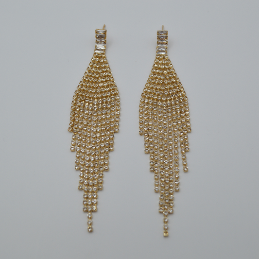Aretes cascada triangular zirconias gold