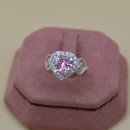 Anillo plata .925 corazón pink zirconias