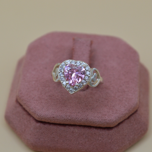 Anillo plata .925 corazón pink zirconias