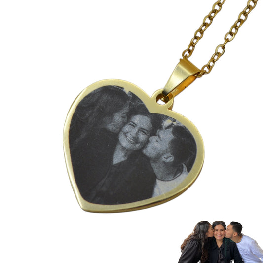Collar o llavero corazón personalizado con fotograbado y/o texto