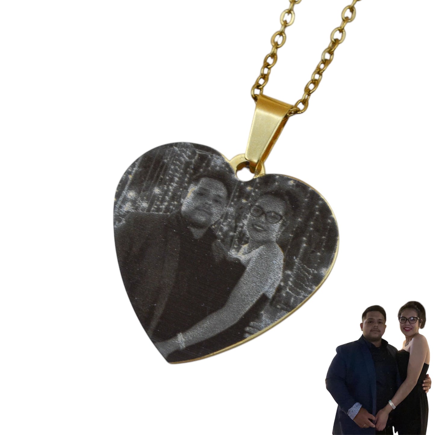 Collar o llavero corazón personalizado con fotograbado y/o texto