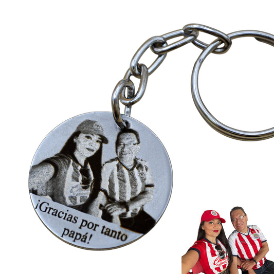 Llavero o collar personalizado medalla circular grande con fotograbado y/o texto