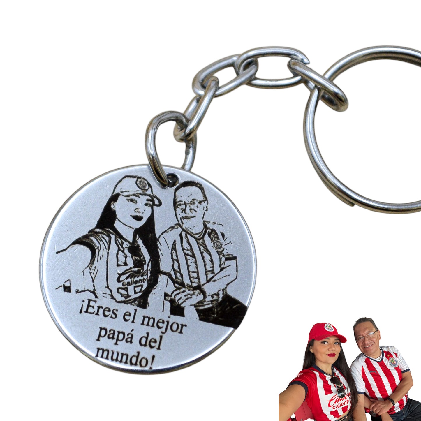 Llavero o collar personalizado medalla circular grande con fotograbado y/o texto