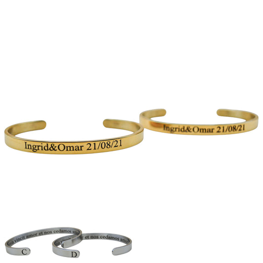 Dúo de brazaletes personalizados acero inoxidable ajustables