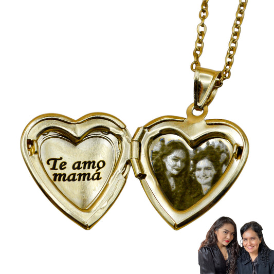 Collar o llavero relicario corazón con fotograbado