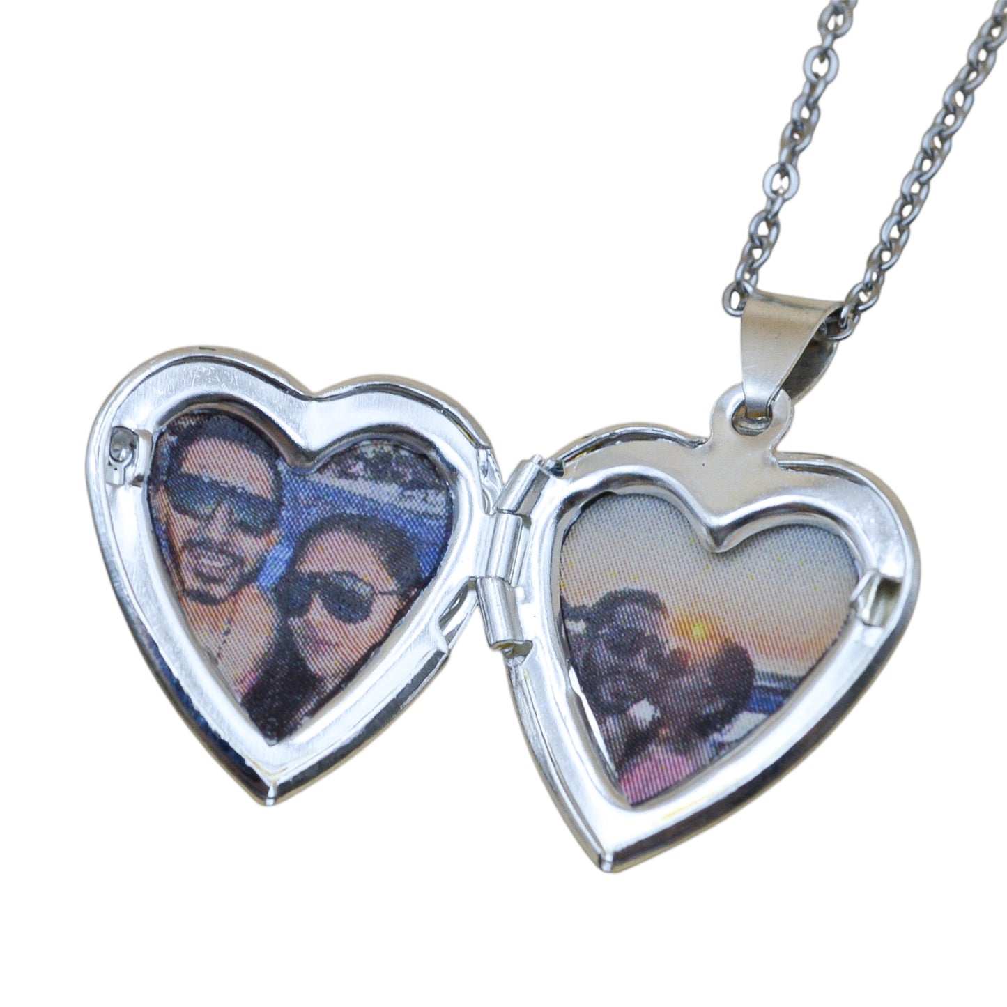 Collar o llavero relicario corazón con fotos impresas