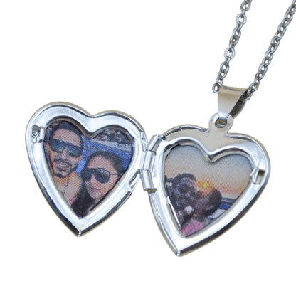 Collar o llavero relicario corazón con fotos impresas