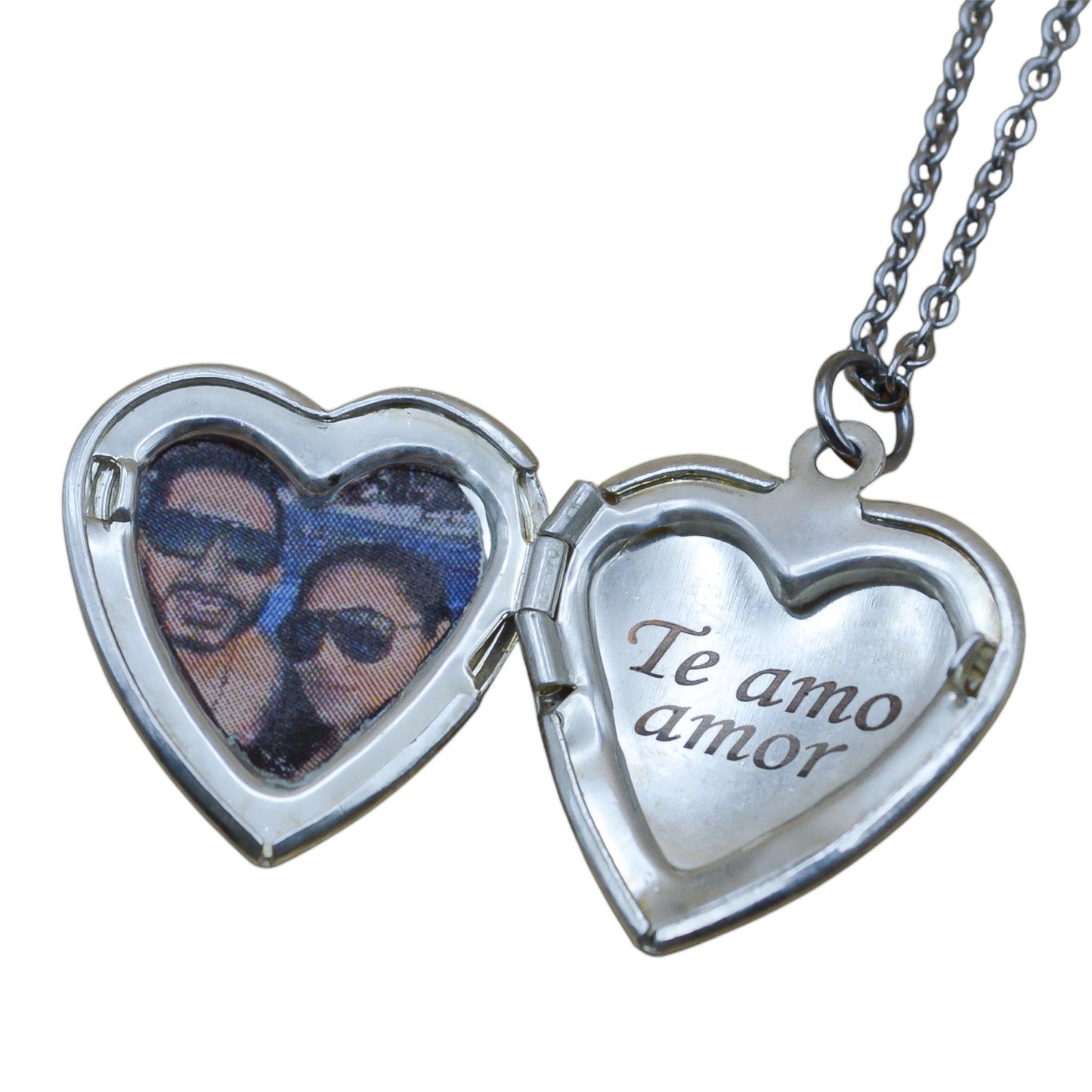 Collar o llavero relicario corazón con fotos impresas