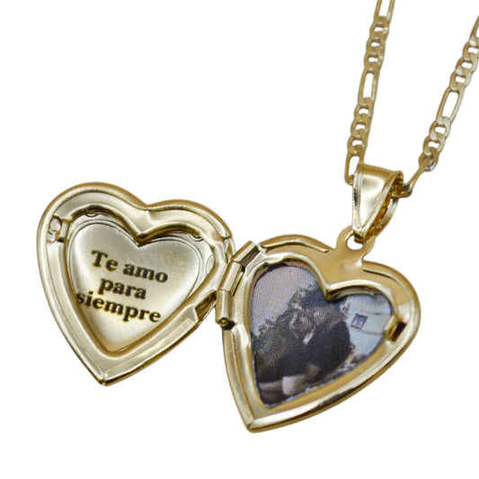 Collar o llavero relicario corazón con fotos impresas