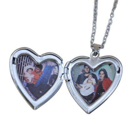 Collar o llavero relicario corazón con fotos impresas