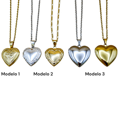 Collar o llavero relicario corazón con fotos impresas