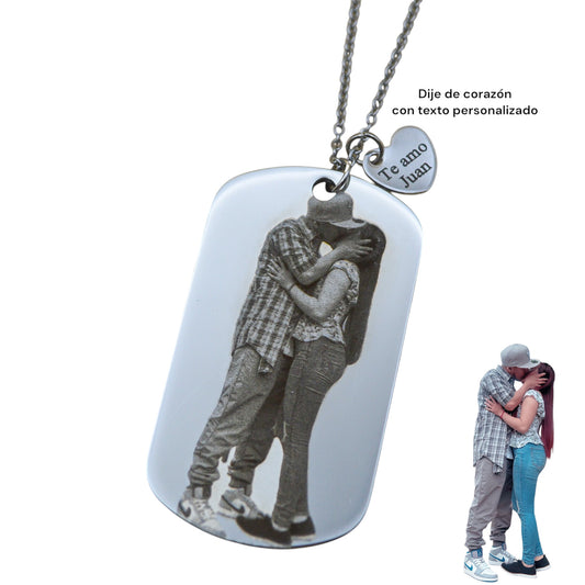 Llavero o collar personalizado placa militar con fotograbado y/o texto acero inoxidable