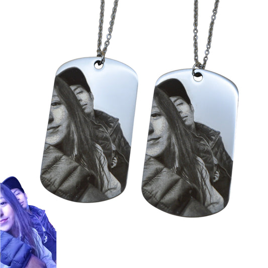 Dúo de placas militares personalizadas con fotograbado - Acero Inoxidable