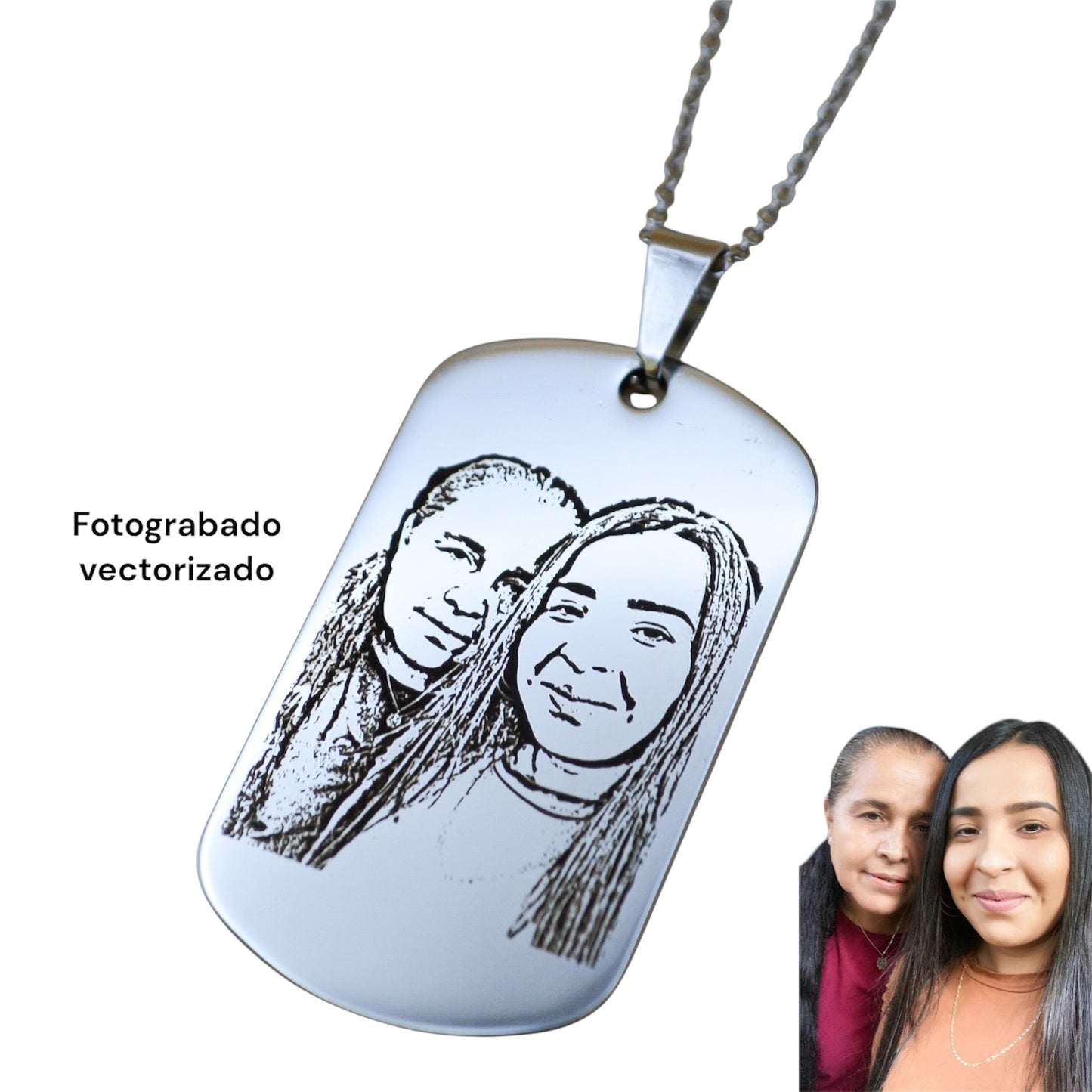 Llavero o collar personalizado placa militar con fotograbado y/o texto acero inoxidable