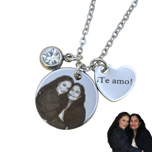Collar o llavero personalizado medalla circular chica con fotograbado y/o texto