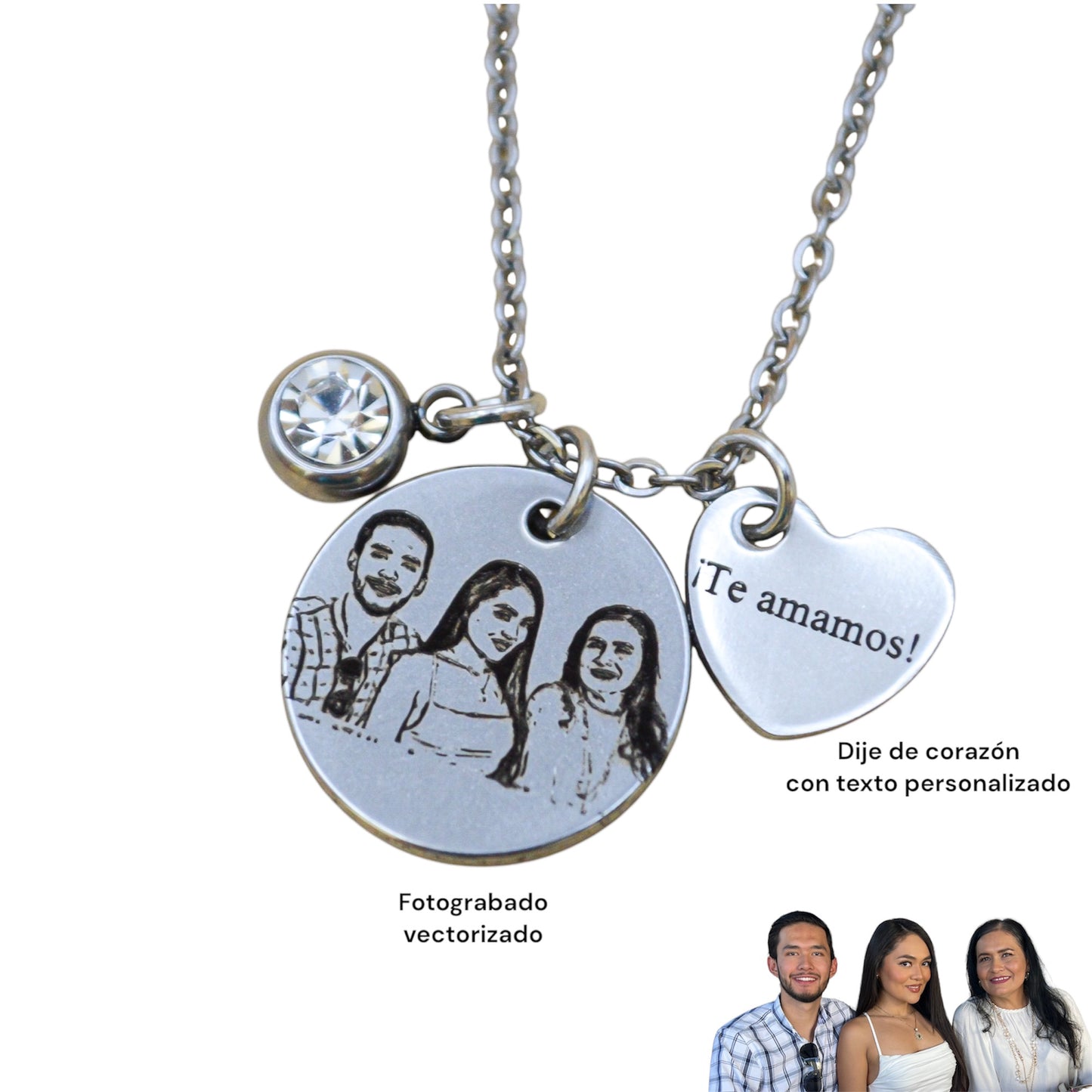 Collar o llavero personalizado medalla circular chica con fotograbado y/o texto
