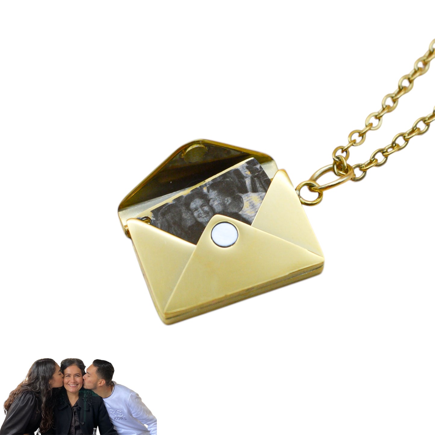 Collar o llavero de sobre con carta personalizada con fotograbado y/o texto
