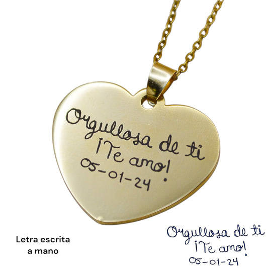Collar o llavero corazón personalizado con letra escrita a mano