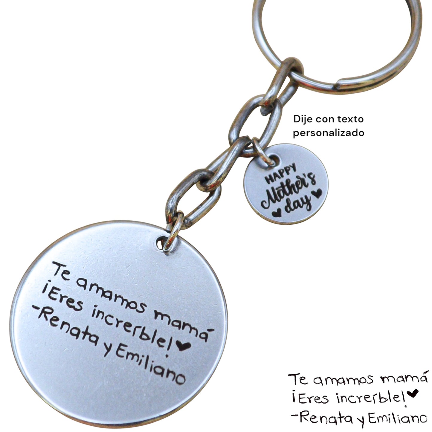 Collar o llavero circular personalizado con letra escrita a mano