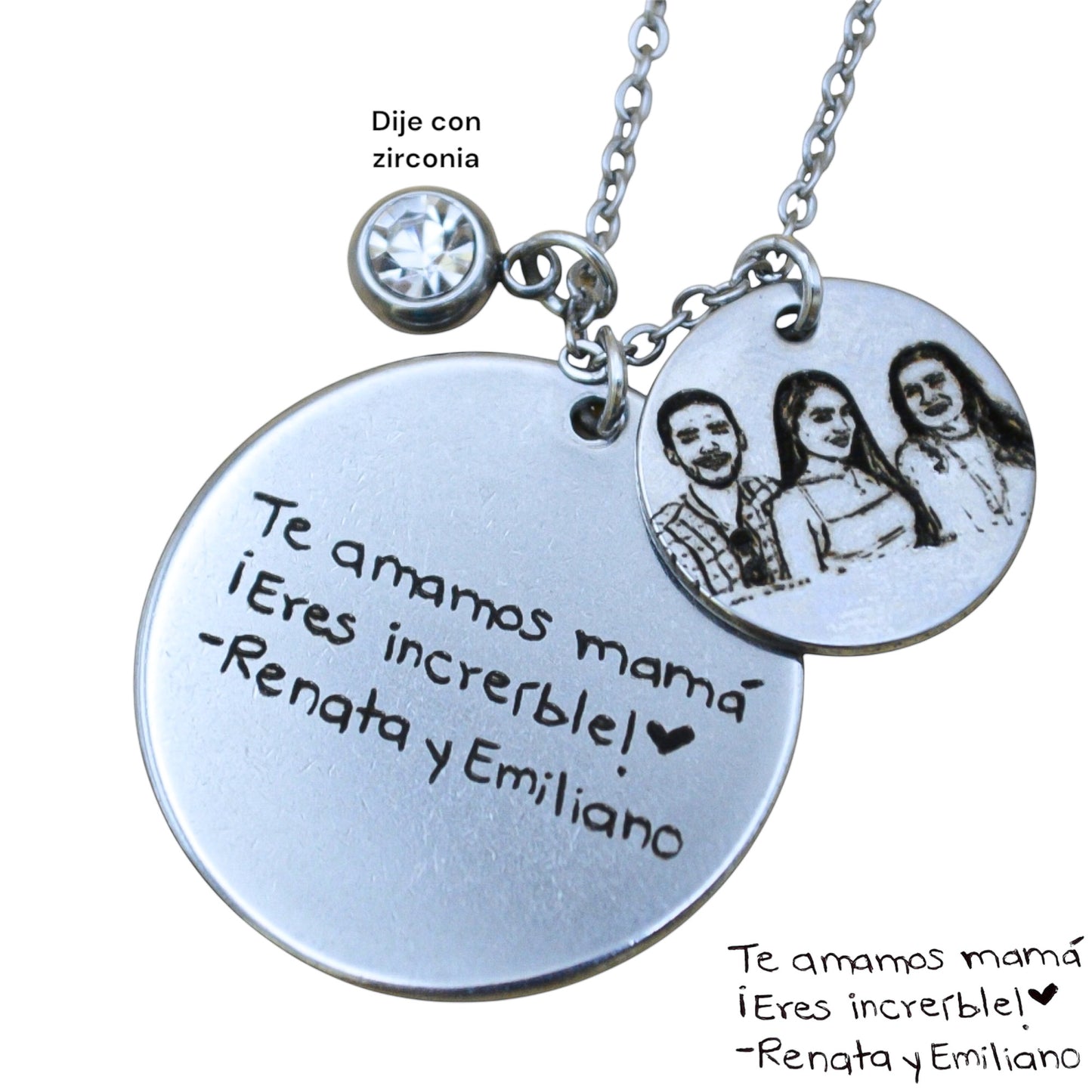Collar o llavero circular personalizado con letra escrita a mano