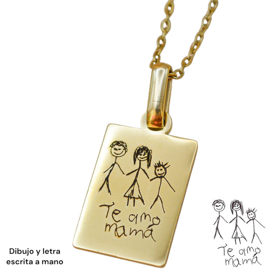 Collar o llavero personalizado rectangular con dibujo grabado