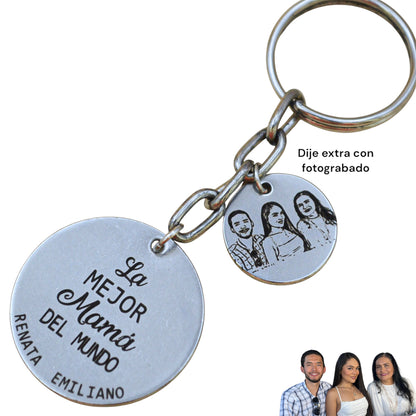 Collar o llavero personalizado para "Mamá" medalla circular con texto personalizado y nombres de hijos