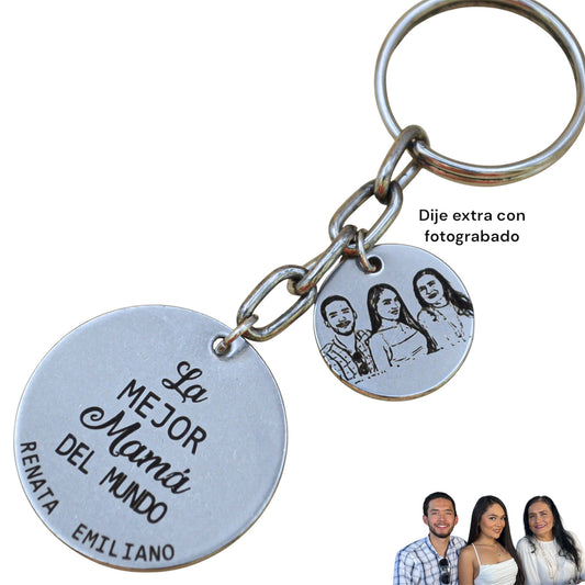 Collar o llavero personalizado para "Mamá" medalla circular con texto personalizado y nombres de hijos
