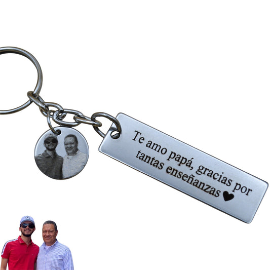 Llavero o collar personalizado medalla rectangular y medalla extra con fotograbado