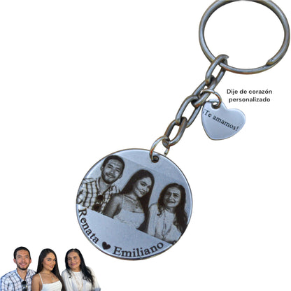 Collar o llavero personalizado mamá medalla circular con fotograbado y nombres de hijos