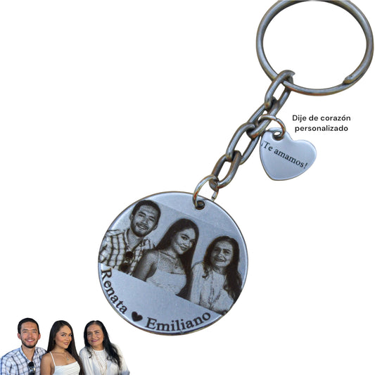 Collar o llavero personalizado mamá medalla circular con fotograbado y nombres de hijos