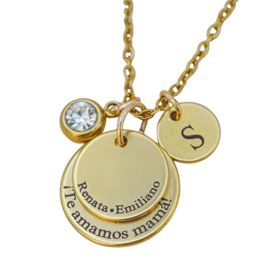 Collar personalizado doble mamá con nombres de hijos y frase