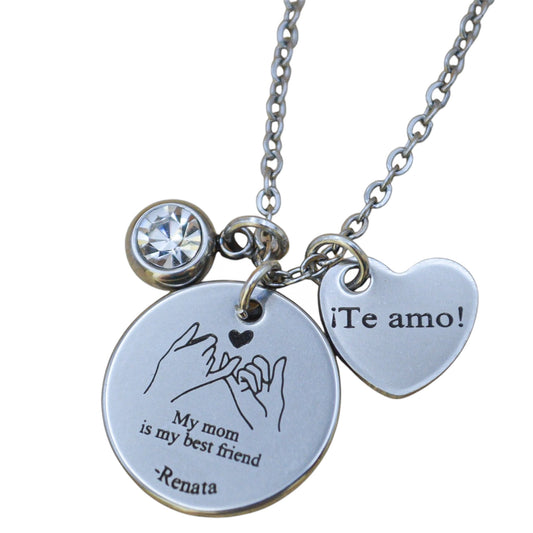 Collar o llavero personalizado "My mom is my best friend" acero inoxidable
